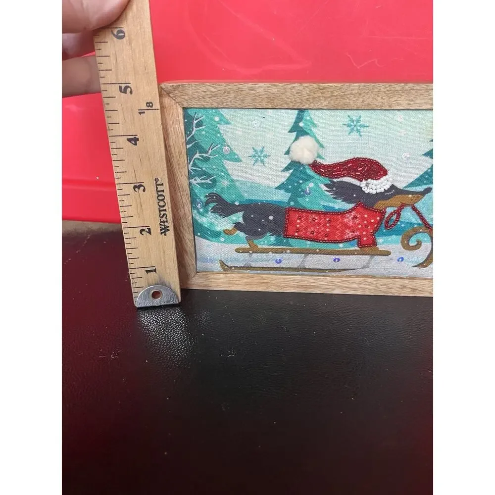 Shaila Anant Dachshund Dog Christmas Fabric Picture Frame 5x7 Handcrafted India